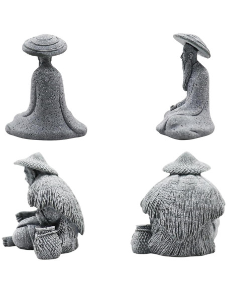 2 Figuras Decorativas de Anciano Pescador Zen MinrzPet
