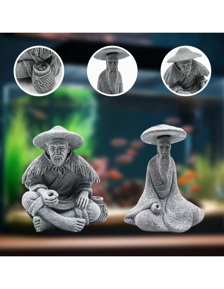2 Figuras Decorativas de Anciano Pescador Zen MinrzPet