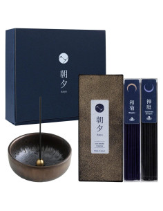 Conjunto de Regalo Zen Asayu Japón: Incienso y Soporte Cerámico