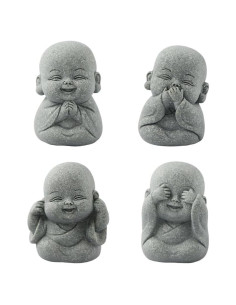 4 Piezas Mini Buda Riendo Resina Adornos Jardín Meditación
