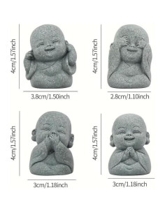 4 Piezas Mini Buda Riendo Resina Adornos Jardín Meditación 2