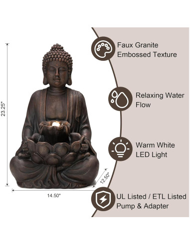 Fuente Zen de Buda Glitzhome 59 cm con Luz LED y Bomba