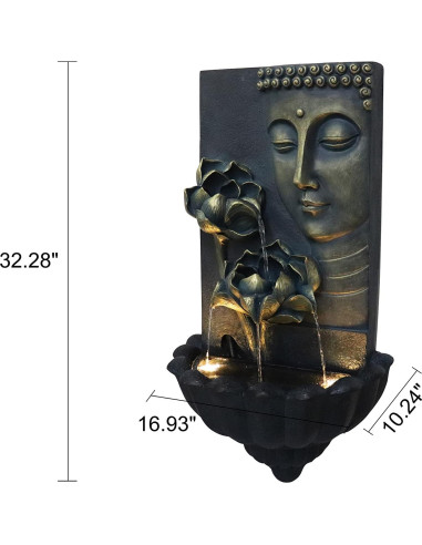 Fuente de Agua Buda Montada en Pared ChengPin 82 cm Resina