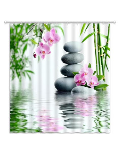 Cortina de Ducha YOZSLGU 180x180cm Japonesa Hojas de Bambú