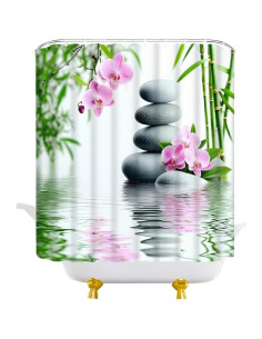 Cortina de Ducha YOZSLGU 180x180cm Japonesa Hojas de Bambú 2