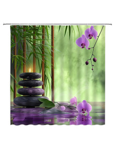 Cortina de Ducha ZKJSMGS Verde Púrpura 178x178 cm Spa Floral