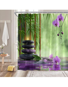 Cortina de Ducha ZKJSMGS Verde Púrpura 178x178 cm Spa Floral 2