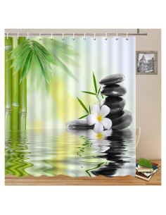 Cortina de Ducha Yadshoti 178x178 cm Bambú Verde y Negro