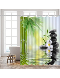 Cortina de Ducha Yadshoti 178x178 cm Bambú Verde y Negro 2