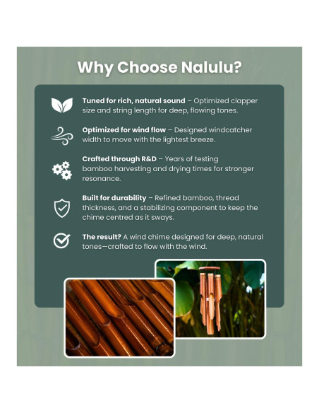 Campana de Viento Mediana Nalulu de Bambú Clásica 106.68 cm
