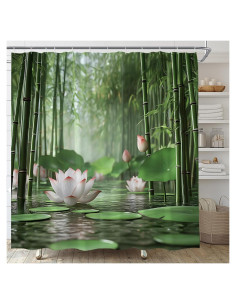 Cortina de Ducha AMFD Spa Lotus Bambú 180x180 cm con Ganchos