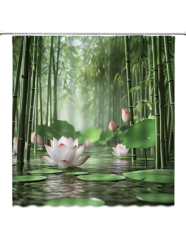 Cortina de Ducha AMFD Spa Lotus Bambú 180x180 cm con Ganchos