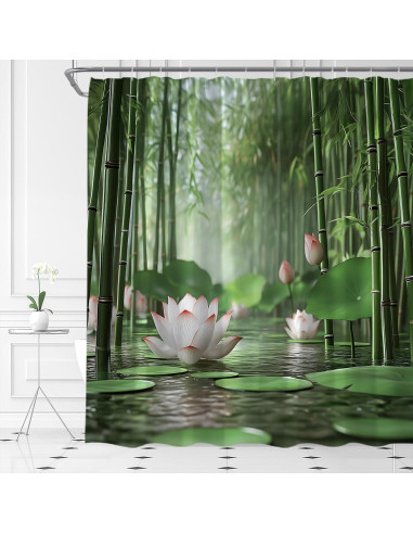 Cortina de Ducha AMFD Spa Lotus Bambú 180x180 cm con Ganchos