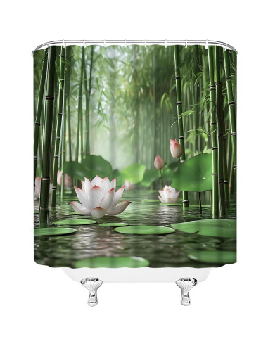 Cortina de Ducha AMFD Spa Lotus Bambú 180x180 cm con Ganchos