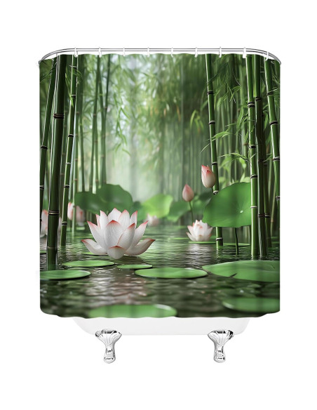 Cortina de Ducha AMFD Spa Lotus Bambú 180x180 cm con Ganchos