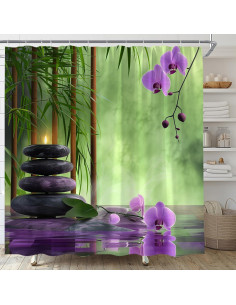 Cortina de Ducha AMFD 180x180 cm Spa Japonés con Ganchos 2