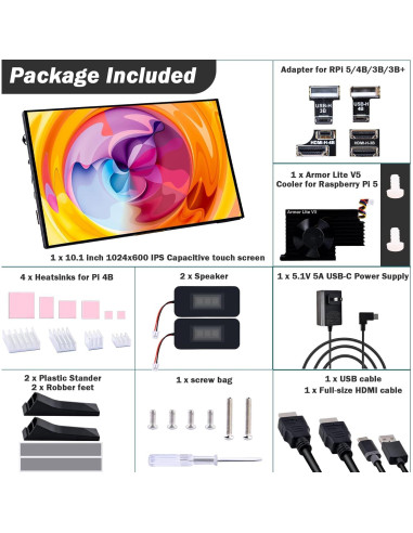 Pantalla Táctil Capacitiva GeeekPi 10.1" HDMI 1024x600