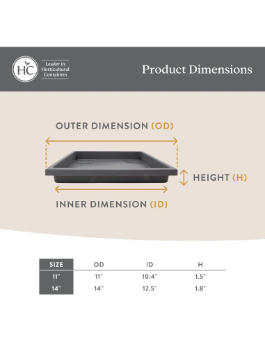 Platillo Cuadrado para Maceta The HC Companies 35.56 cm Gris