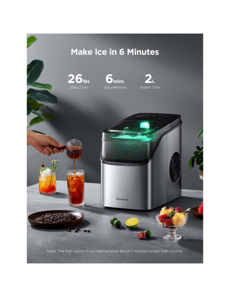 Máquina de Hielo GoveeLife Inteligente 9 Cubos 11,79 kg Plata