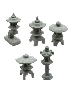 Set de 5 Figuras de Pagoda Japonesa de Arenisca 45-66mm