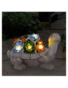 Estatua Solar de Jardín Nacome Tortuga Gris con 7 Luces LED