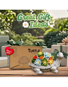 Estatua Solar de Jardín Nacome Tortuga Gris con 7 Luces LED 2