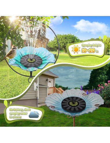 Fuente Solar de Agua Yzert con Panel Eficiente y Flor Verde Oliva