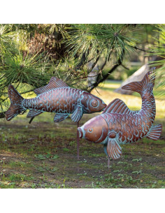 Conjunto de 2 Estatuas de Peces Koi Cobre Antiguo 27.4x40.3cm 2