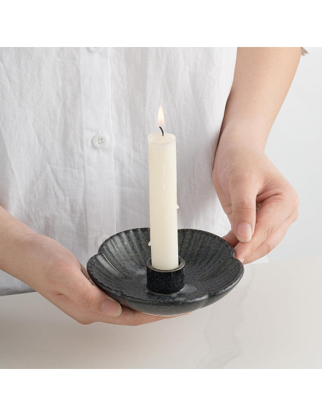 Soporte de Vela Cerámica BEUNAIZER Negro Floral 11.94 cm