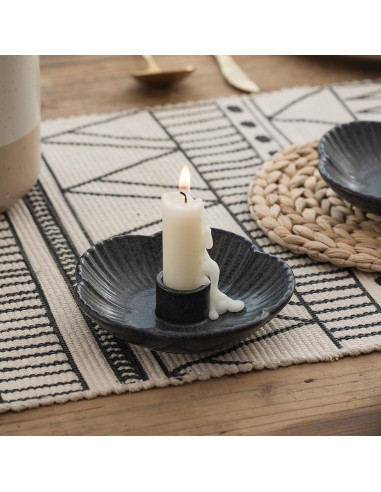 Soporte de Vela Cerámica BEUNAIZER Negro Floral 11.94 cm