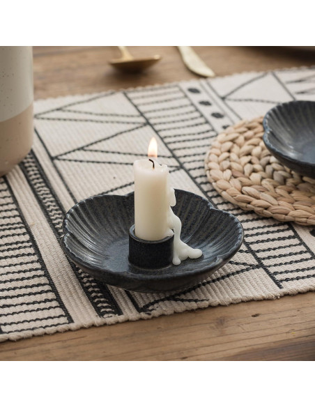 Soporte de Vela Cerámica BEUNAIZER Negro Floral 11.94 cm