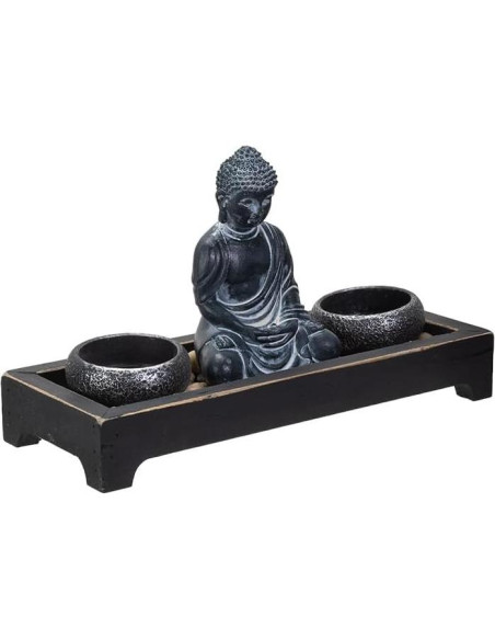 Conjunto Jardín Zen Meditación Buda Negro 4 Piezas
