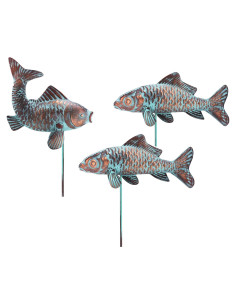 Conjunto de 3 Estatuas de Koi CLYB en Cobre Antiguo 27.4x40.4cm