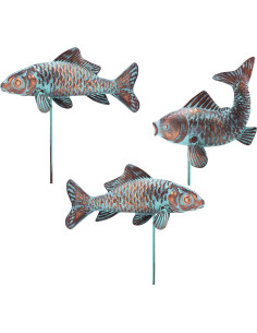 Conjunto de 3 Estatuas de Koi CLYB en Cobre Antiguo 27.4x40.4cm 2