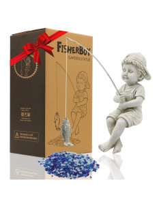 Estatua de Jardín Pescador Goodeco 27.9cm con Piedras Brillantes