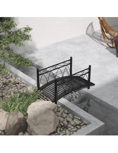 Puente de Jardín Zen de Metal Outsunny 1.02 m Negro con Barandillas 2