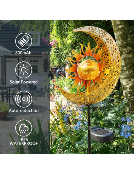 Luces Solares Decorativas LICKLIP Estaca de Jardín Sol y Luna Luces Solares Decorativas LICKLIP Estaca de Jardín Sol y Luna