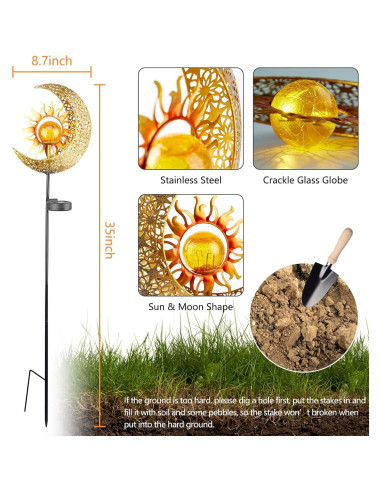 Luces Solares Decorativas LICKLIP Estaca de Jardín Sol y Luna