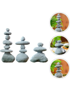 Estatuas de Piedra YARNOW para Jardín Zen 3 Piezas Decorativas 2