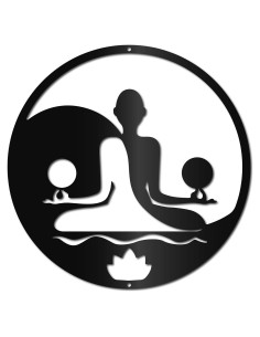 Arte de Pared de Meditación Yoga CREATCABIN 30x30cm Metal Negro
