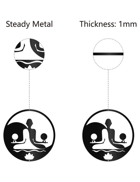 Arte de Pared de Meditación Yoga CREATCABIN 30x30cm Metal Negro