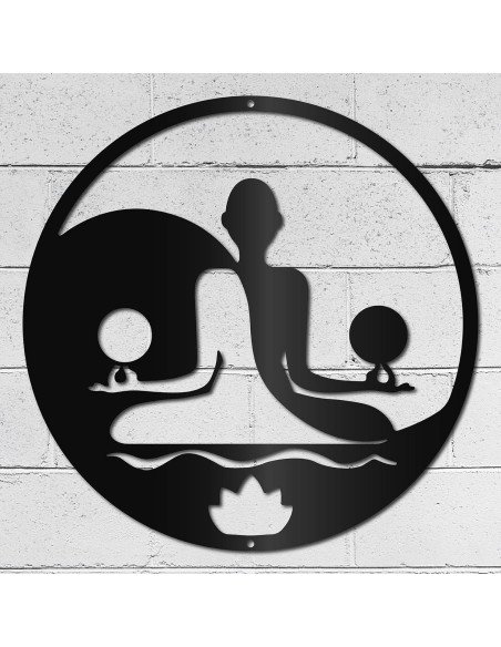 Arte de Pared de Meditación Yoga CREATCABIN 30x30cm Metal Negro
