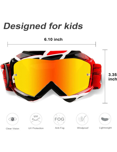 Gafas de Motocross para Niños UV400 Antivaho - Rojo Techline