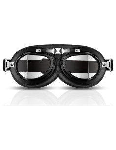 Gafas de Moto Vintage Piloto Negro con Lentes Transparentes