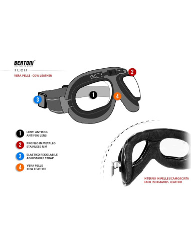 Gafas de Moto Bertoni AF191L Cuero Negro Antifog UV