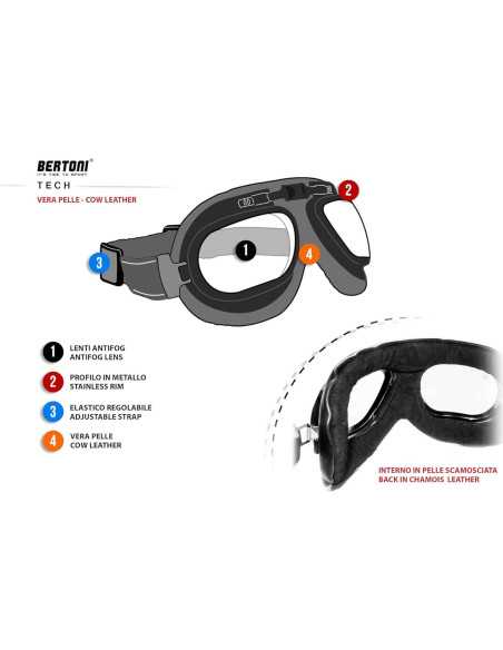 Gafas de Moto Bertoni AF191L Cuero Negro Antifog UV Gafas de Moto Bertoni AF191L Cuero Negro Antifog UV