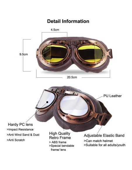 Gafas de Motocicleta Retro Hallwayee con Lente Plateada