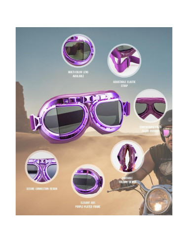 Gafas de piloto vintage CRG Sports T08 moradas UV 100%