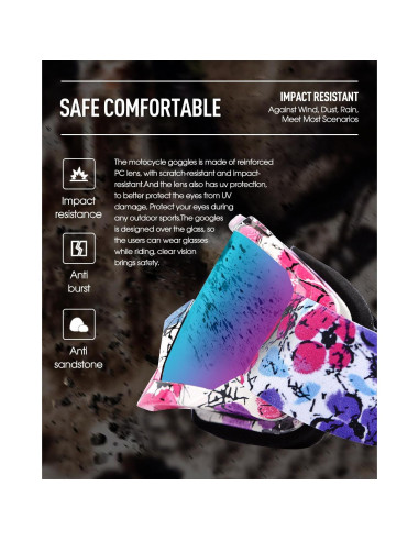Gafas de Motocross Beyisi UV400 Rosa Púrpura Antideslizantes