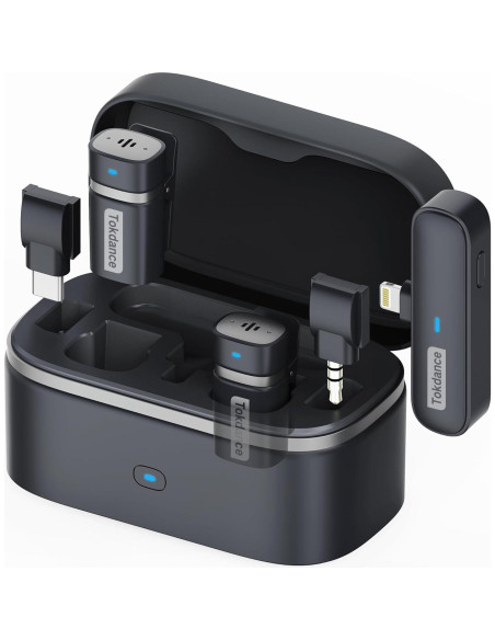 Micrófono Lavalier Inalámbrico Tokdance TDS9 3-en-1 con Adaptadores